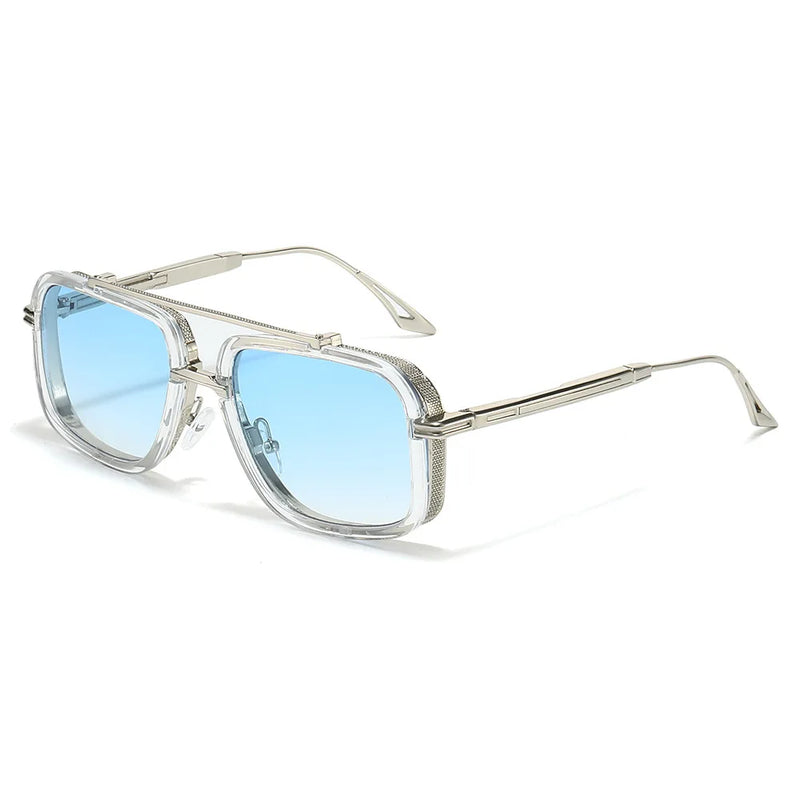 Large Square Sunglasses Men Steampunk Style Metal Pilot Sun Glasses Luxury Designer Brand Eyewear Fashion Shades Double Beam