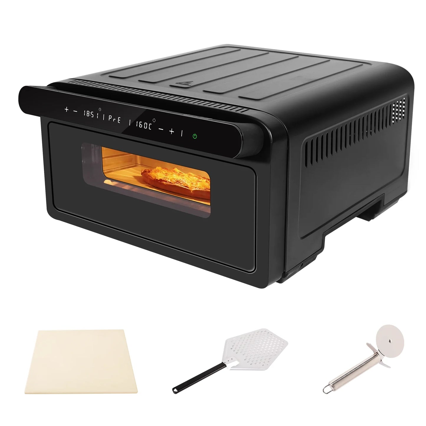 12-Inch Electric Pizza Oven - Touch Control, Up to 430°C, Includes Pizza Stone & Peel, Ready in 2.5 Minutes After Preheating
