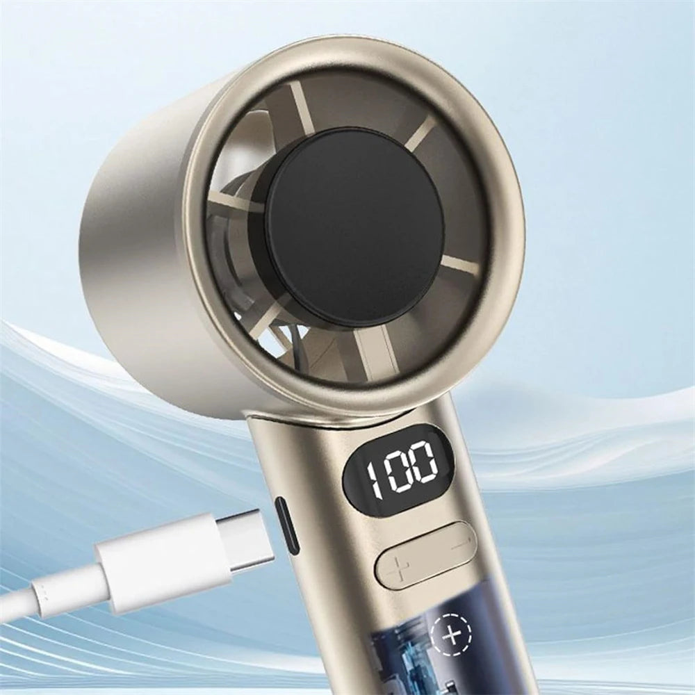 Portable Handheld Fan 120 Wind Speeds Mini Bladeless Hand Fan USB Rechargeable Highspeed Fans Camping Electric Fans Air Cooler