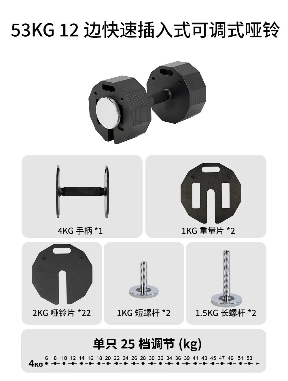 New Hot Selling Twelve Sided Adjustable Dumbbells, Quick Disassembly Men's Dumbbell, 2kg Incremental Plug-In Pure Steel Dumbbell