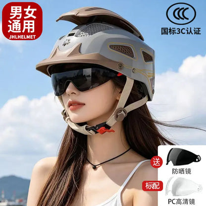 Electric Motorcycle Helmet Breathable Sun Protection Double Lens Safety Helmet Cooling and Rainproof Equipment