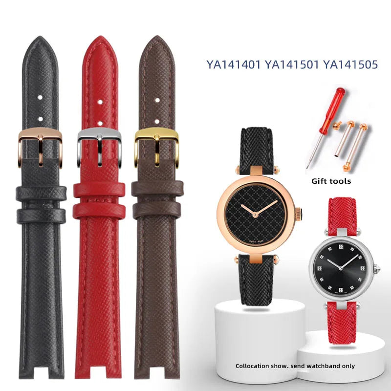 12mm 14mm For Gucci YA141401 YA141404 YA141505 Soft Cowhide Genuine Leather watchband GC women's watch strap Pink red bracelet