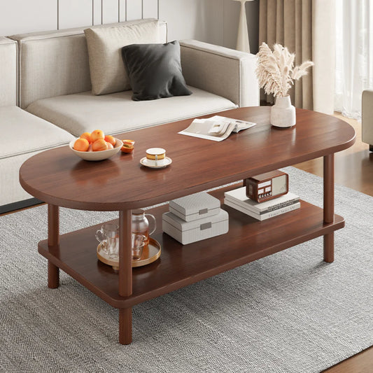 Coffee Table for Living Room Oval Small Space Furniture for Apartment Modern Simple Low Double-Layer Storage Table Easy Clean