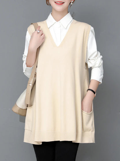 Autumn Winter Loose Svel Knitted Vest Women's Outerwear Faionable Slimming Korean Sle Polyester Fiber V-ne