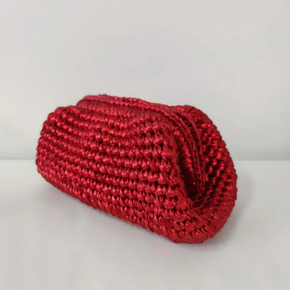 Yingzi Women's Silver Cloth Strip Crochet Clip Bag Woven Underarm Bag Clutch Large Size