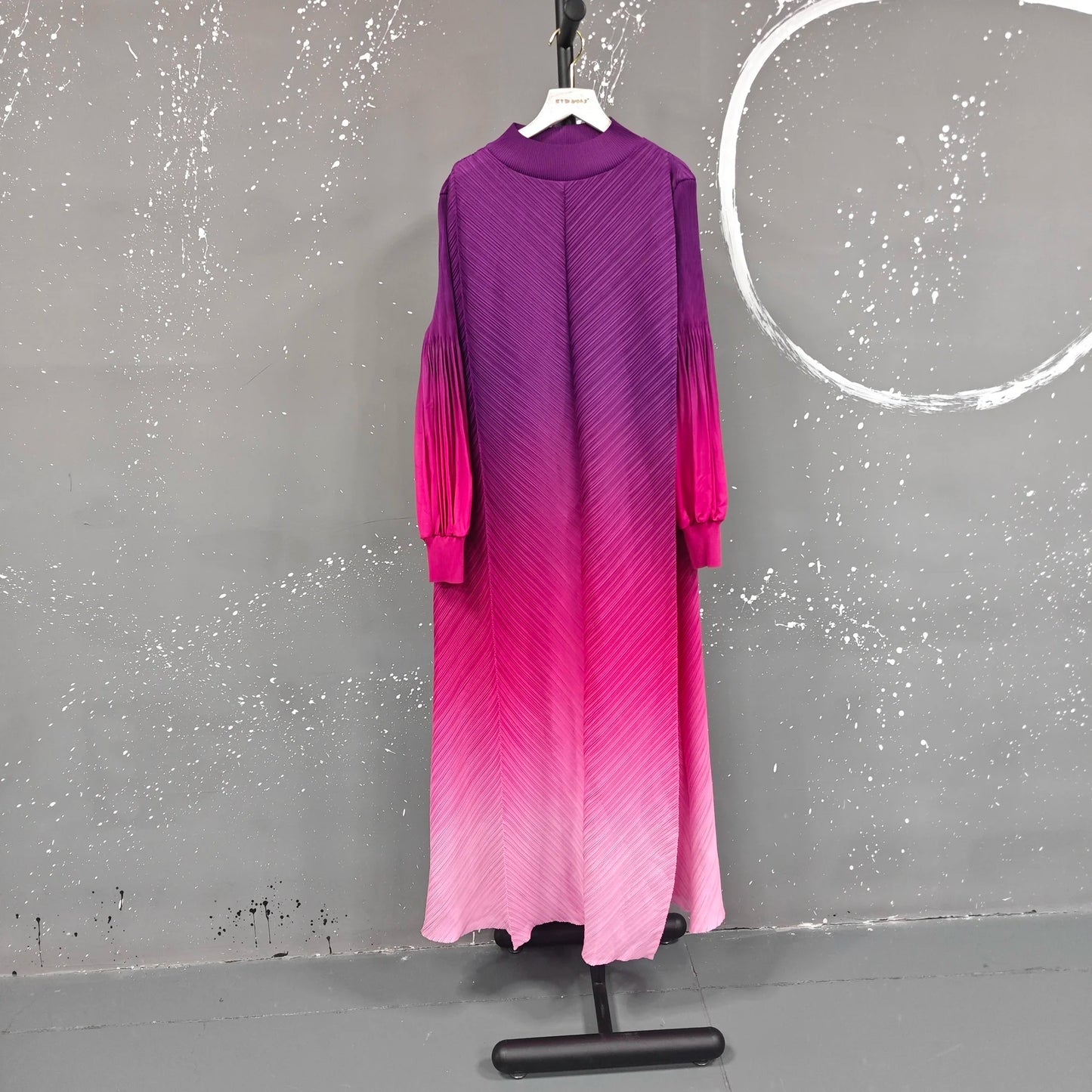 LANMREM Niche Gradient Colorblock Design Pleasted Women's Dress 2025 New Loose Chic Long Sleeve Temperament Long Dresses 2DB3396