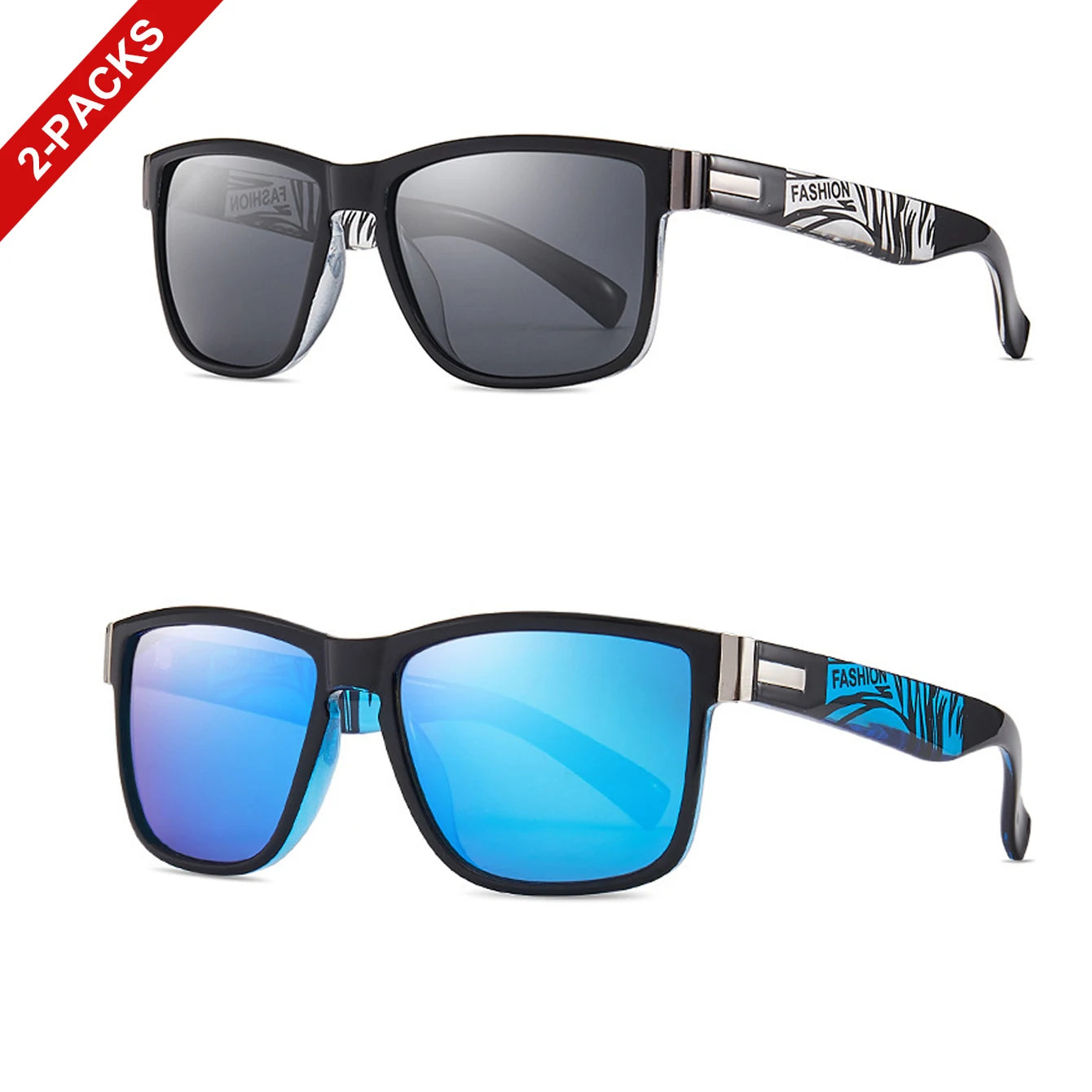 2 Packs Classic Men and Women's Sunglasses Outdoor Sports Cycling Fishing Hiking Golf Square Glasses with UV Protection