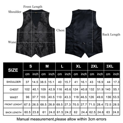 Men's Suit Vest Black Paisley Solid Red Grey Wedding Prom Luxury Waistcoat with Bow Tie Handkerchief Cufflinks Men Clothing