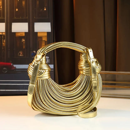 Handbags for Women 2026 New Gold Luxury Designer Brand Handwoven Noodle Bags Rope Knotted Pulled Hobo Silver Evening Clutch Chic
