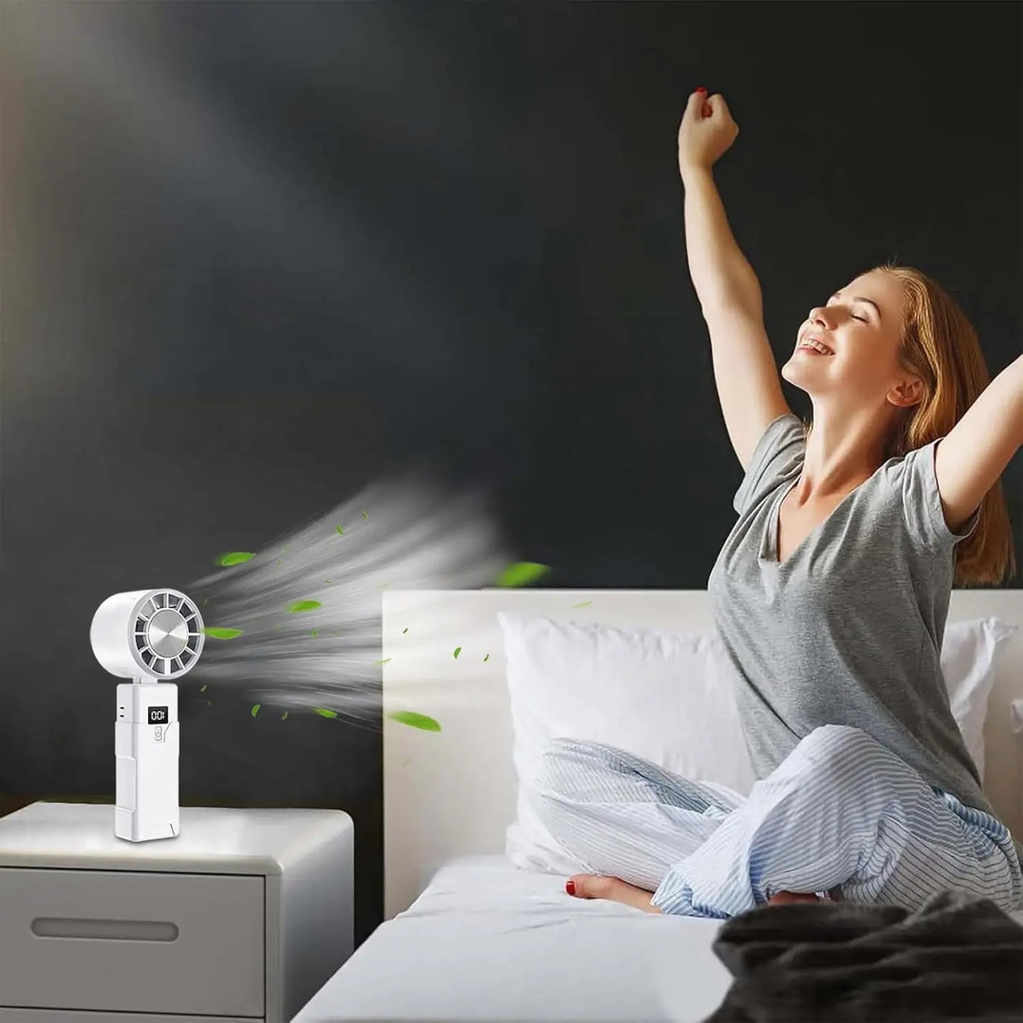 Portable Foldable Handheld Fan Desktop USB Rechargeable Fan For Travel, Real Time Display Power Cooling Mini Fan with Adjustable