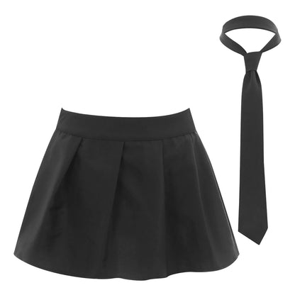 Women Japanese Schoolgirls Role Play Uniforms Zipper Plaid Pleated Mini Skirt Necktie Set Sexy Schoolgirls Skirt Cosplay Costume