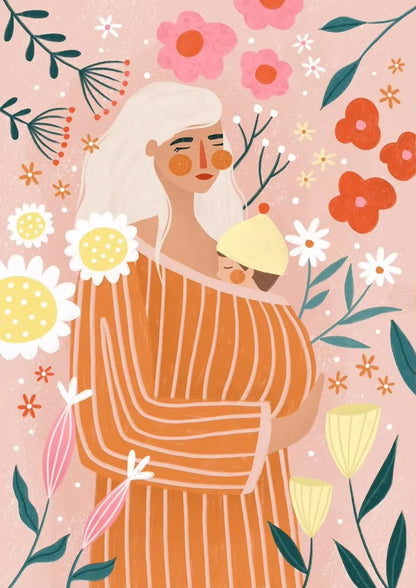 Abstract Colourful Art Poster Print Vibrant Woman Minimal Portrait Flower Canvas Painting Female Picture Home Wall Decor Cuadro