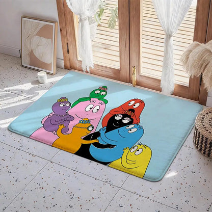 Les Barbapapa Cartoon Floor Mat Eco - Flannel Doormat Non-Slip Odorless Indoor Floor Rug Soft Short Plush Home Mat