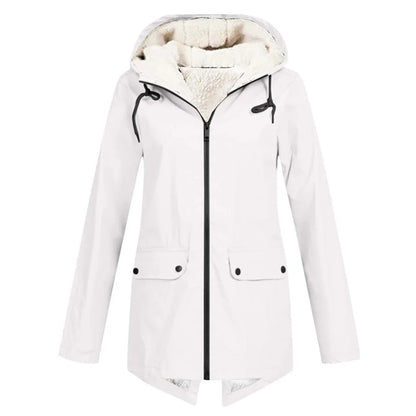 Outdoor Windbreaker Coat Women Trench Coat Waterproof Hooded Outerwear Velvet Thicken Overcoat Zip-up Streetwear Autumn Winter