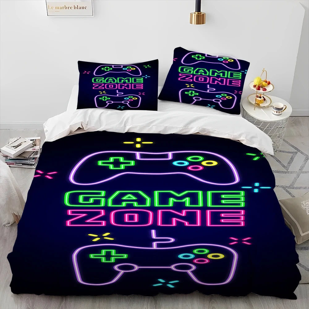 Cartoon Gamer Game Controller Comforter Bedding Set,Duvet Cover Bed Set Quilt Cover Pillowcase,King Queen Size Bedding Set Child