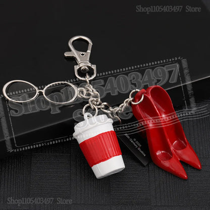 The Devil Wears Pa-Prada-S 2 Movie Keychain with Sunglasses Coffee Cup & High Heels Charms Bag Accessory for Fans