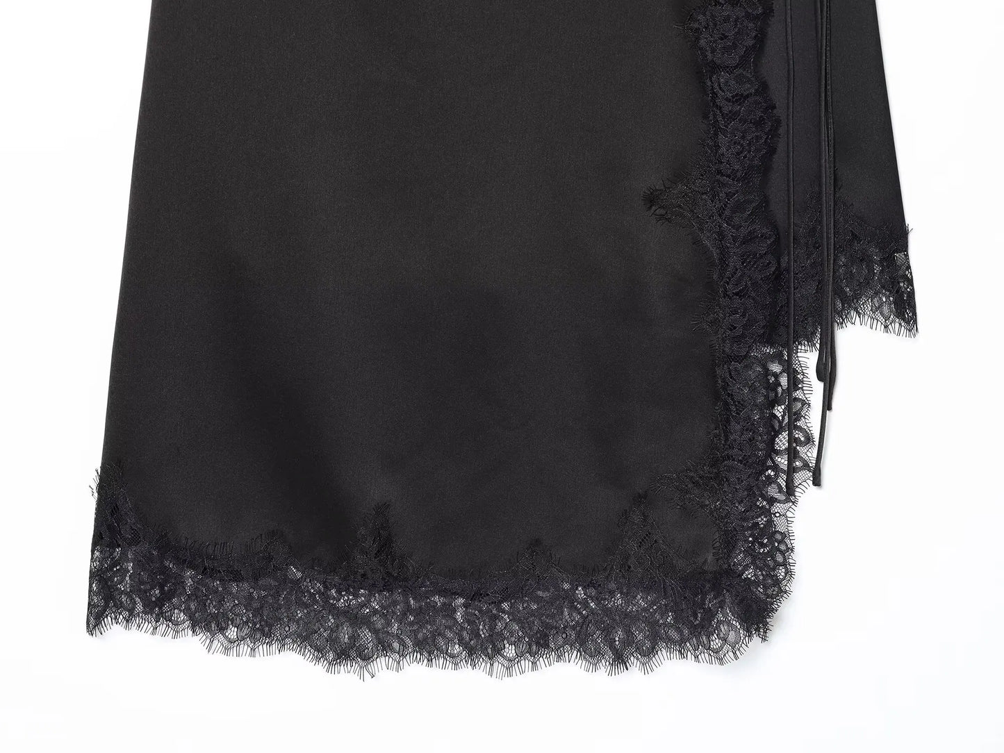 BSAY Lace Satin Asymmetry Skirt Women Fashion Autumn Winter side zip black Chic Female High Waist Elegant Long Midi Skirts Mujer