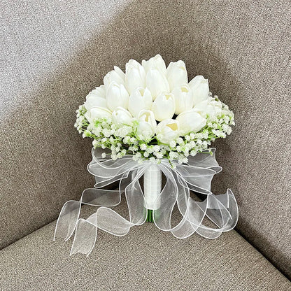 Bride Bouquet Wedding Flowers Bridal Bridesmaids PU Tulip Baby's Breath Artificial Flowers Table Centerpieces Prom Accessories