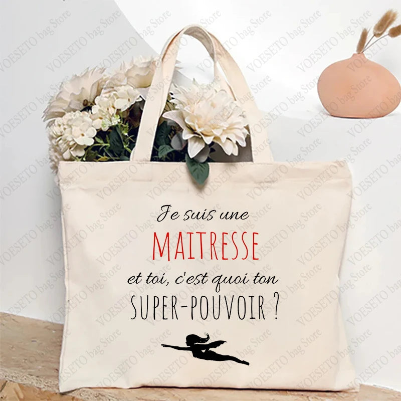 Teacher Theme Tote Bag Inspired School Shoulder Bag with French Style Design, Educational Motif Handbag Cadeau Maitresse D'école