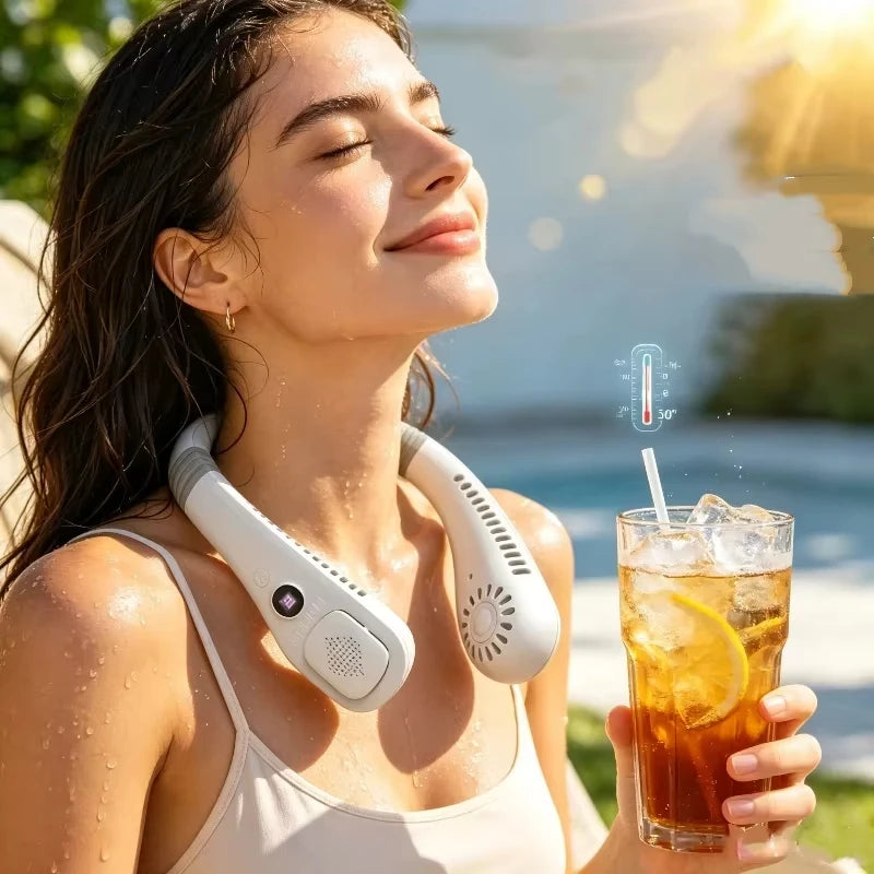 Lenovo 2027 New  Mini Ultra Long Life Neck Bladeless Fan Portable Lazy Silent Fan Usb Charging Student Sports Office