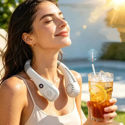 Lenovo 2027 New  Mini Ultra Long Life Neck Bladeless Fan Portable Lazy Silent Fan Usb Charging Student Sports Office