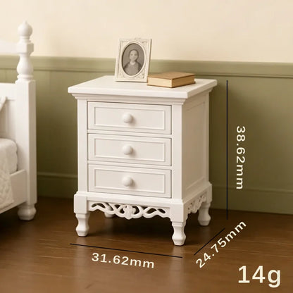All White Bedroom Furniture Set, Dollhouse Mini Bed Wardrobe Dresser Nightstand Kit, Classic Bedroom Prop for OB11DioramaLayout