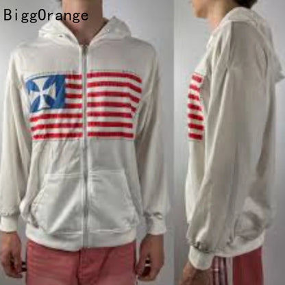Sweatshirt coat rhinestone embroidered zipper hoodie American fashion street clothing Gothic flag men and women same sweatshirt