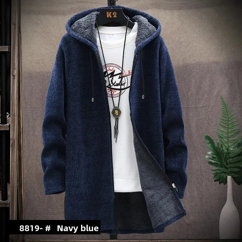Fashionable Thickened Fleece Knitted Open Cardigan Men's Sweater Autumn Winter New Style Casual Outerwear Trendy Streetwear