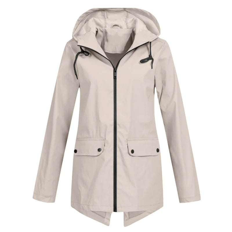Outdoor Windbreaker Coat Women Trench Coat Waterproof Hooded Outerwear Velvet Thicken Overcoat Zip-up Streetwear Autumn Winter
