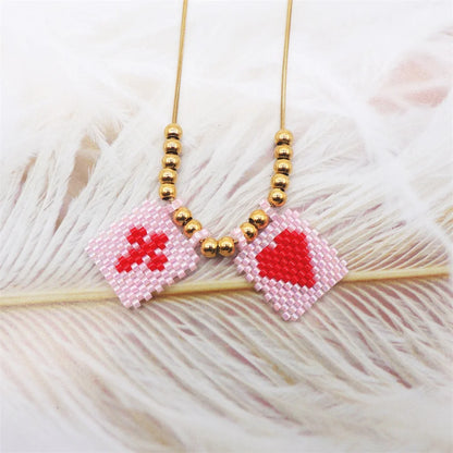 ZHONGVI Scapular Necklace Miyuki Heart Cross Adjustable Necklace Lady Necklace Stainless Steel Bead Necklace Jewelry