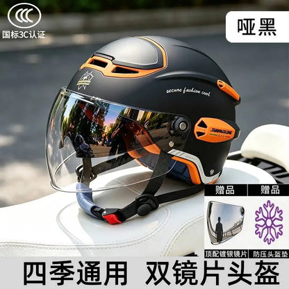 All-Season Electric Motorcycle For Men And Women, Sun Protection Riding Half Helmet, Scooter Three-Quarter Retro Safety Helmet