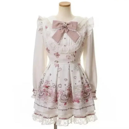 Japanese Style Lolita 2 Piece Set Y2k Mini Skirt Woman Harajuku Sweet Kawaii Print Dress Tops Korean Fashion Elegant Dress