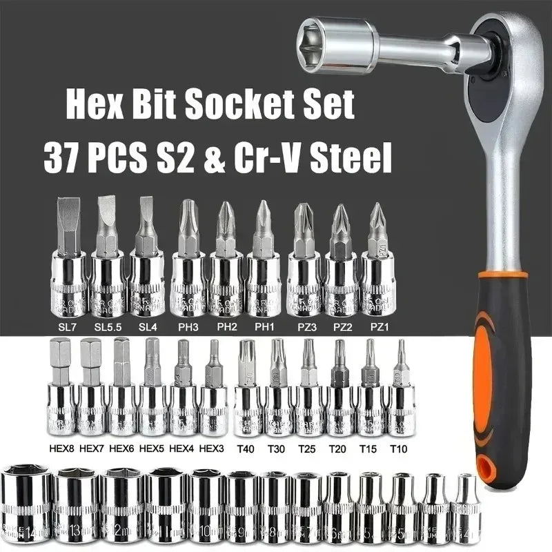 New 46-piece Socket Wrench Toolbox Auto Repair Team Wrench Socket Wrench Ratchet Wrench Set Home