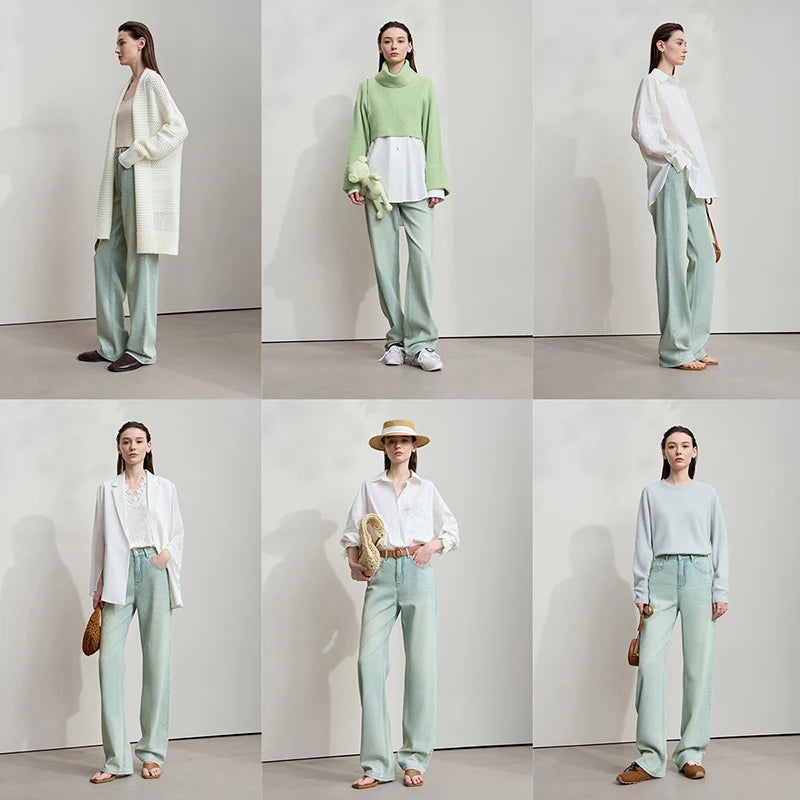 AMII Minimalist Jeans Pants Women 2025 Autumn New Classic Lady Trousers Cotton Straight Casual Woman Loose Denim Pants 12543031