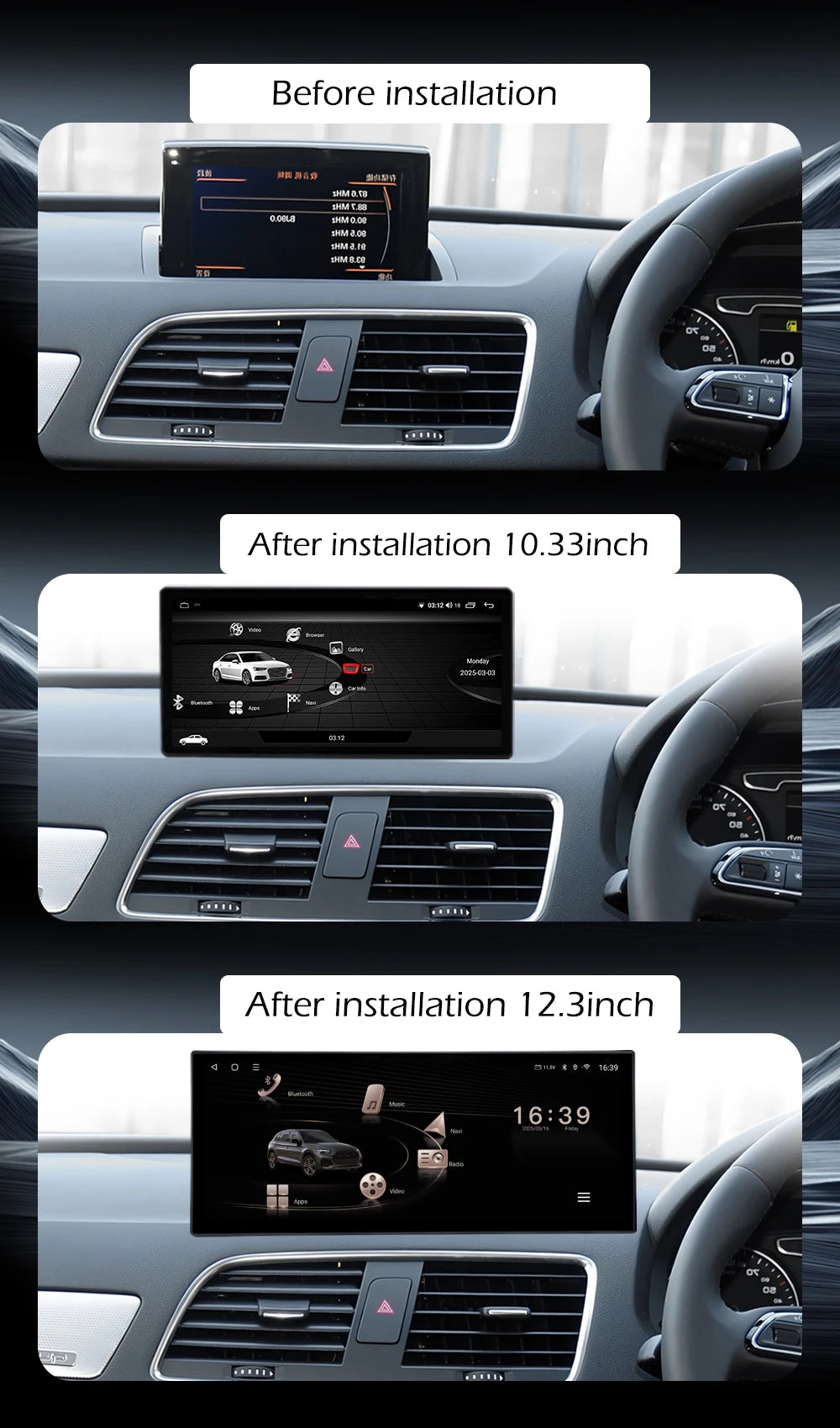 Car Radio Navigation GPS Multimedia Video Player Tools For Audi O3 2013-2018 Right Hand Drvie Android 16 Auto Carplay 12.3"