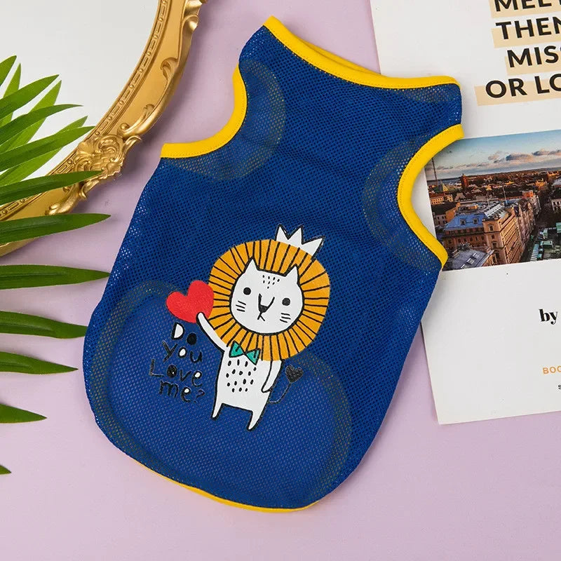 Fashion Summer Mesh Dog Cat Clothes Breathable Thin Puppy Kitten Vest Cute Cartoon Print Pet Clothing for Small Medium Dogs