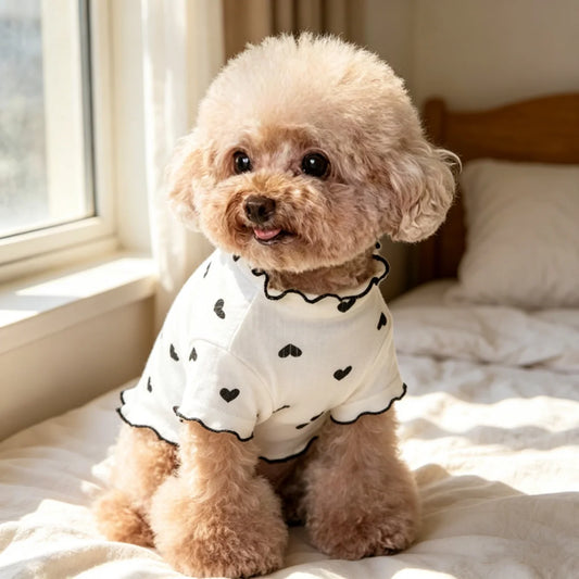 1pc  Pet cat and dog love base vest, new cute printed cat and dog clothing with wavy edges