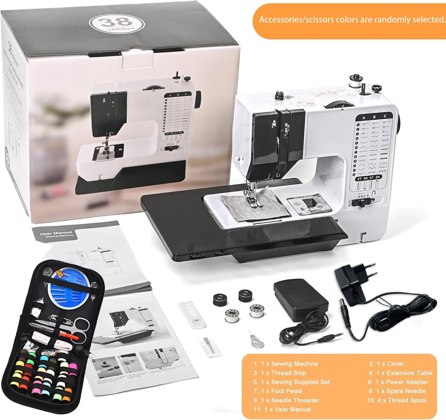 Multi-function Electric Sewing Machine with Extension Table, Foot Pedal, Complete Sewing Supplies Set for Home DIY Projects