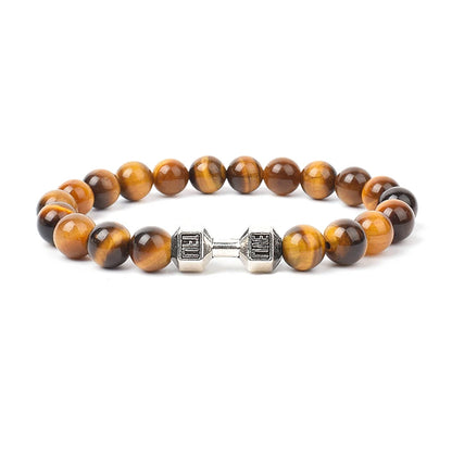 Dumbbells For Men Beads Bracelet Natural Black Volcanic Lava Stone Energy Barbell Fashion Bracelets Bangles Handmade Jewelry