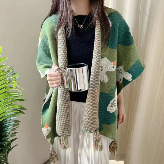 2025new Poncho Cloak Tourism Shawl Autumn and Winter Ethnic Style Knitted Capes High-end New Style Outer Scarf Split Women Shawl