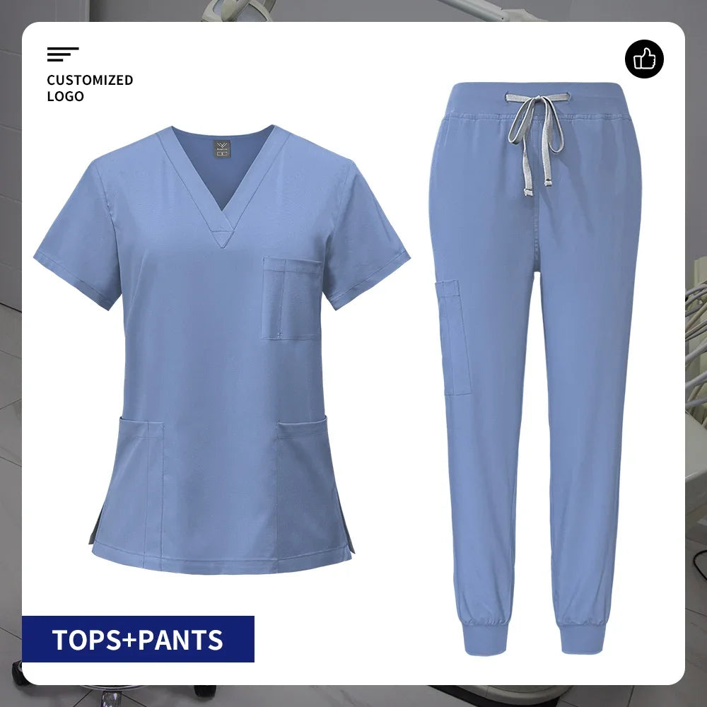 Pet Grooming Institution Surgical Workwear Scrubs Medical Nursing Uniform Customizable Logo Hospital Jogger Clothes with Pocket