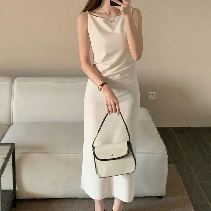 New Summer Women Sexy Skinny One Shoulder Dress Lady Solid Color Wrap Hip Skirts Female Korean Concise Party Slim Fit Long Dress