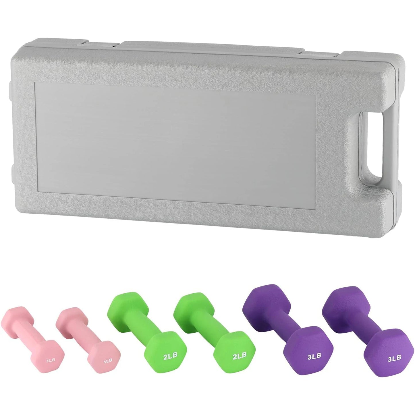 3 Pairs Non-Slip Anti-Roll Hex Dumbbell Set with Storage Box Neoprene Coated Plastic Steel Adjustable Dumbbells for Home Fitness