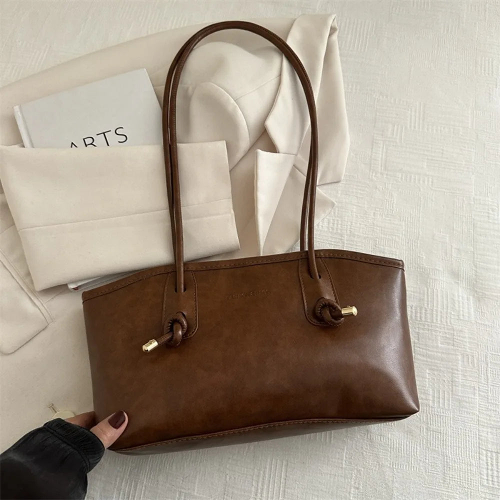 Y2K Fashion New Large Capacity Work Shoulder Bag Solid Color Simple Lady Handbags PU Leather Tote Bag Women Female