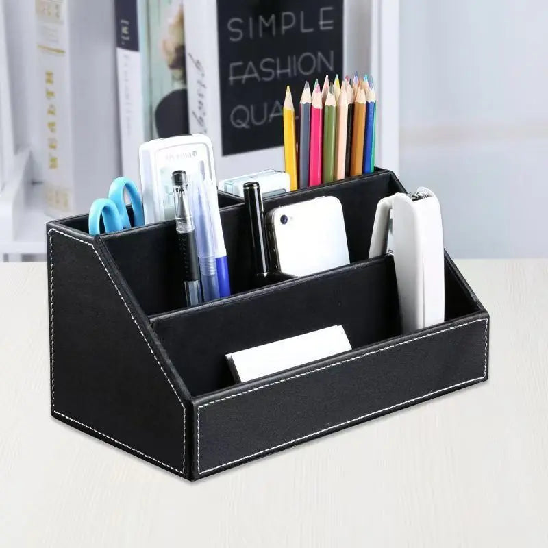 Home Office Wooden Struction Leather Multi-function Desk Stationery Organizer Storage Box, Pen/Pencil ,Cell phone, Business Na