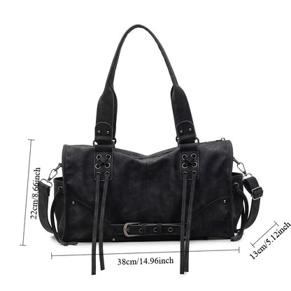 Retro Women's Motorcycle Handbag Brand Tassel Design High-end Shoulder Pillow Bag Trendy Large Capacity Underarm Bag Women's Bag