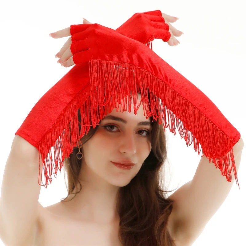 Evening Gloves Women Party Gloves Fringed Half Finger Gloves Club Arm Sleeves Evening Gloves Women Party Gloves Fringed Half