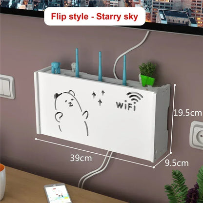 Large Wireless Wifi Router Shelf Storage Boxes Cable Power Plus Wire Bracket Wood-Plastic Wall Hanging Plug Board DIY Home Decor