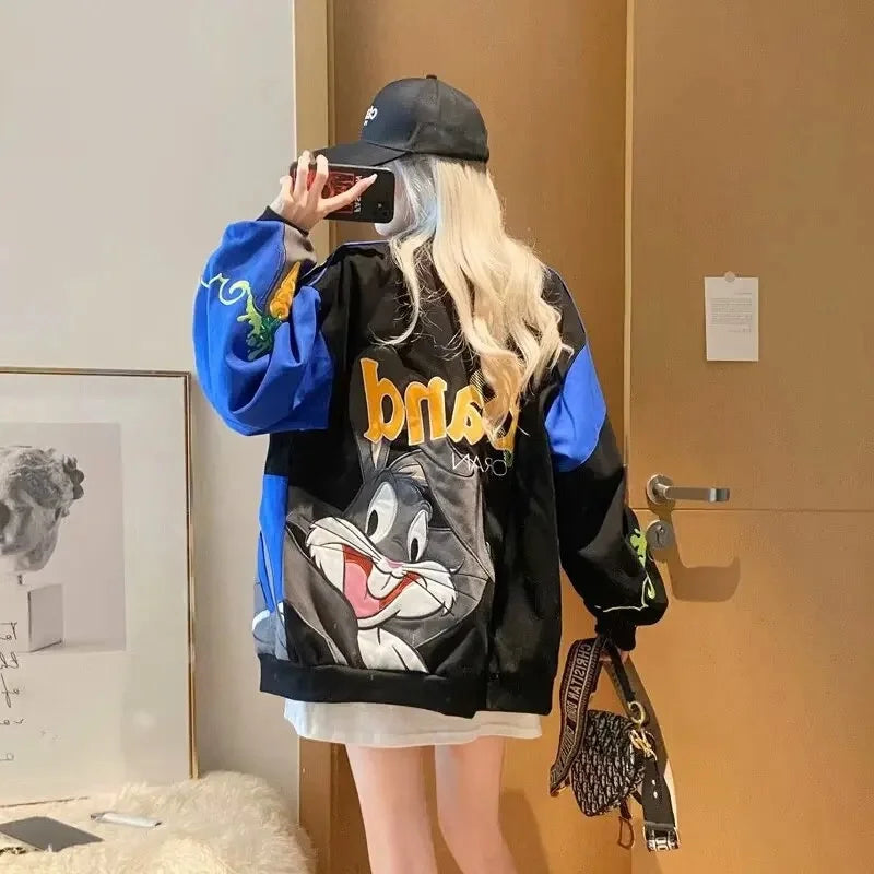American Style Loose Baseball Jacket Cool Biker Clothes Women's Spring Autumn Fashion Outerwear Comfortable Soft Material