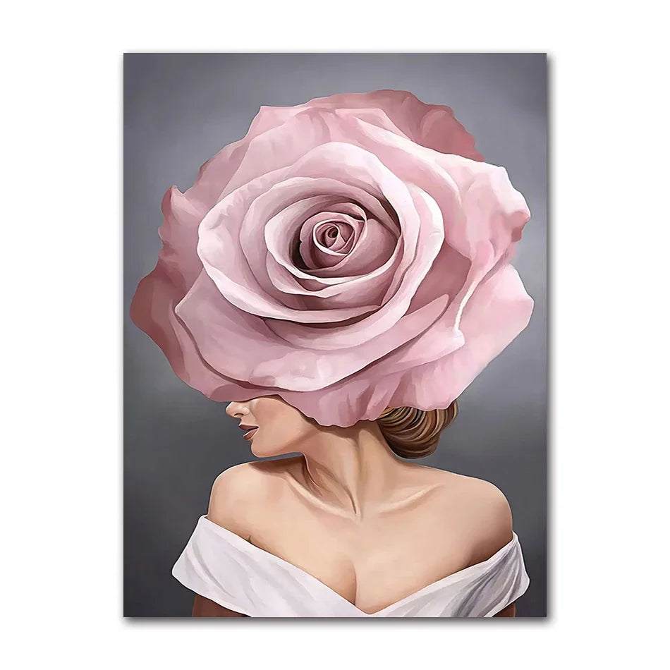 Decorative Painting Living Room Home Decoration Flowers Feathers Woman Abstract Canvas Painting Wall Art Print Poster Picture